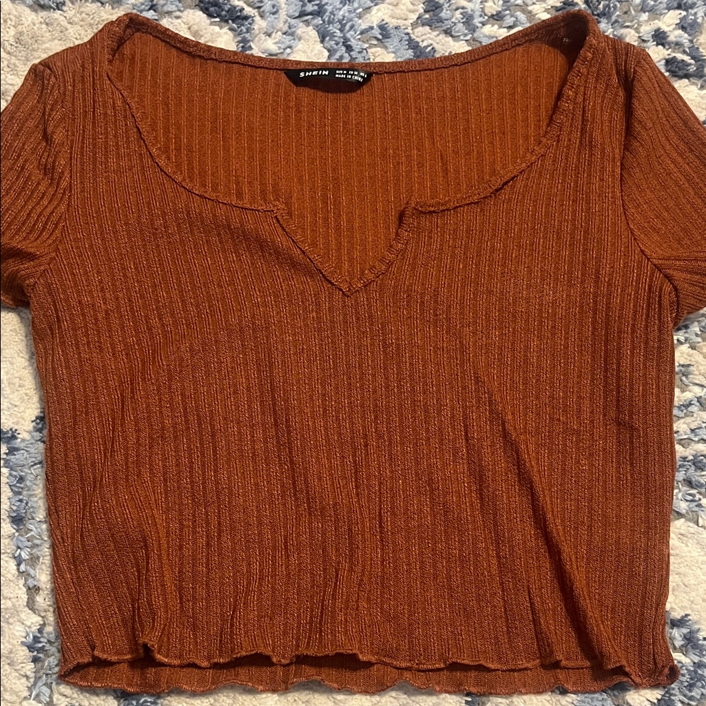 Shein Burnt Orange Ribbed Blouse